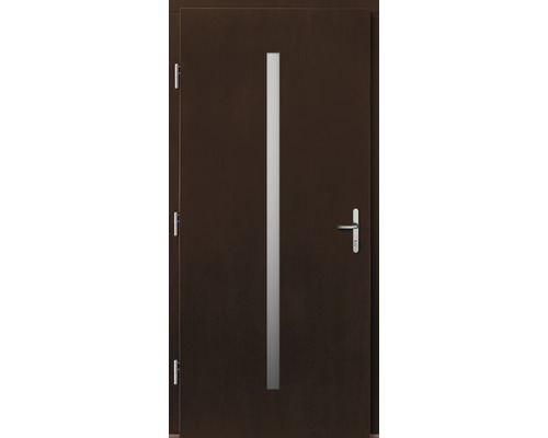 Porte d''entrée marron avec insert en verre vertical