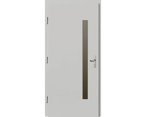 Porte d’entrée Maia pin laqué blanc 1000 x 2000 mm tirant gauche Porte d''entrée avec étroite section vitrée et ferrures