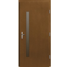 Porte intérieure marron avec hublot et ferrures argentées