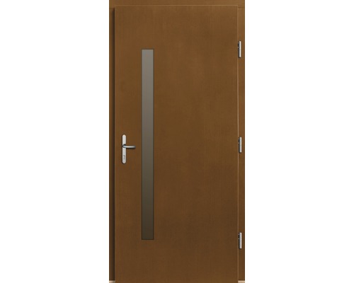 Porte intérieure marron avec hublot et ferrures argentées