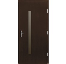 Porte d''entrée marron avec insert en verre et poignée en acier inoxydable