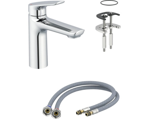 Robinet de lavabo avec accessoires de montage et flexibles de raccordement