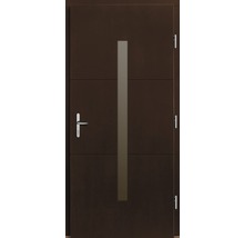 Porte d''entrée marron avec insert en verre et poignée en acier inoxydable