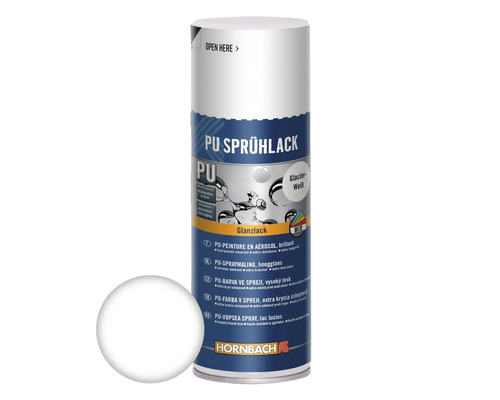 HORNBACH PU-Sprühlack Glacierweiss glänzend 400 ml PU Sprühlackdose mit weissem Farbmuster
