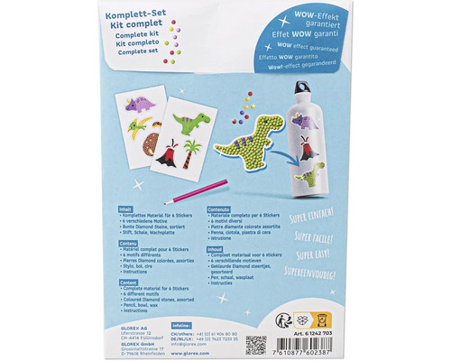 Komplettset für sechs Sticker mit Dinosaurier Motiven und Diamantsteinen