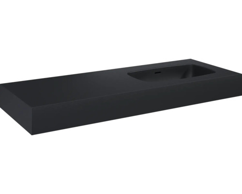 Jungborn DECEM Kompaktmarmor-Waschtisch Ablage links 121x46 cm schwarz matt Rechteckiger Waschtisch aus Mineralguss