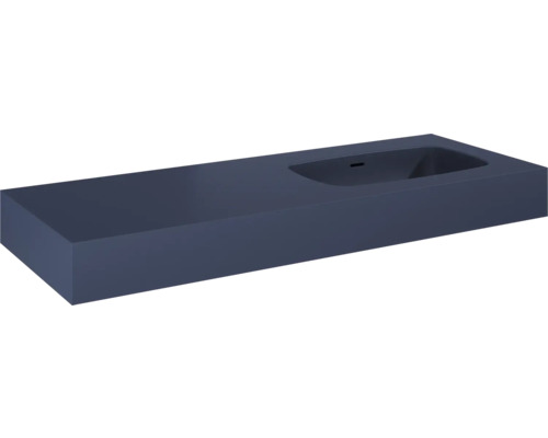 Jungborn DECEM Kompaktmarmor-Waschtisch Ablage links 121x46 cm navy blau matt Waschtischplatte aus Steinzeug mit rechteckigem Becken