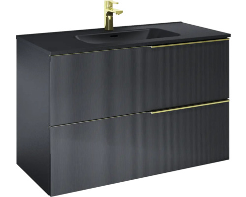 Meuble sous lavabo Jungborn NONUS lxhxp 100x63.5x45.3 cm noir mat