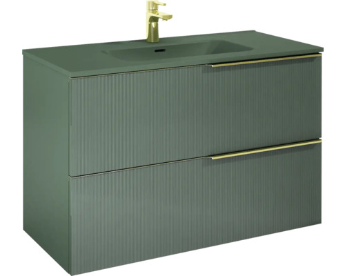 Meuble sous lavabo Jungborn NONUS lxhxp 100x63.5x45.3 cm forest vert mat