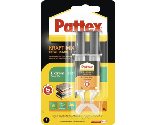 Colle super forte Pattex Mix Extrem solide 12 g Pattex Kraft-Mix Power-Mix Colle époxy 2 composants, super fort