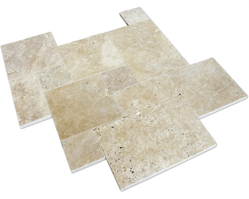 Dalle de terrasse Flairstone Travertin BARI set pour pose romaine = 1,48 m² (disponible uniquement par couches) Carreaux de travertin au format Opus romain