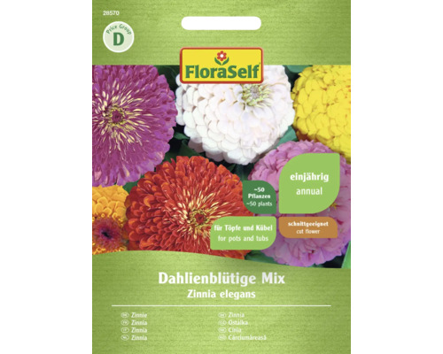 Zinnia mélange à fleurs de dahlias FloraSelf graines fixées graines de fleurs Sachet de graines FloraSelf Zinnia elegans mélange de fleurs de Dahlia