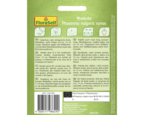 Paquet de graines Phaseolus vulgaris nanus Modesto