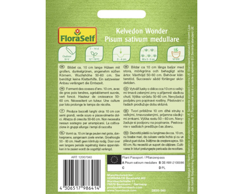 Sachet de graines FloraSelf Kelvedon Wonder, Pisum sativum medullare
