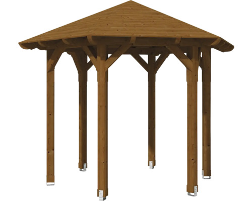 Holzpavillon mit sechseckiger Dachkonstruktion