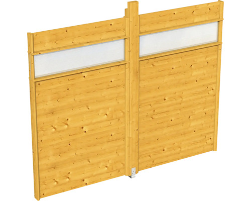 Paroi latérale avec bande de lumière SKAN HOLZ Toulouse 270 x 209 cm chêne clair Clôture en bois avec fenêtre de vue pour le jardin
