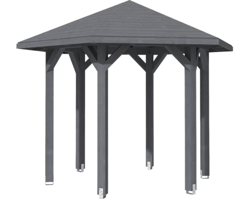 Pavillon de jardin en bois avec une forme hexagonale et un toit pointu