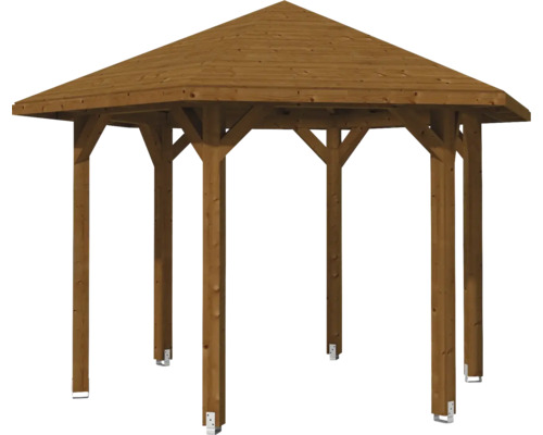 Holzpavillon mit sechseckigem Dach und Stützpfosten