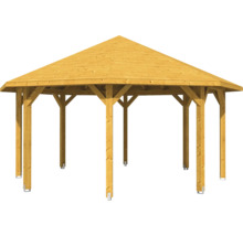 Pavillon en bois avec toit octogonal et piliers de support