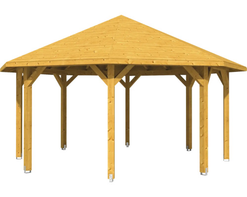 Pavillon en bois avec toit octogonal et piliers de support