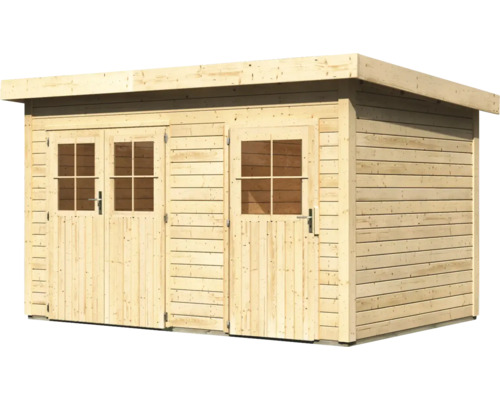 Abri de jardin en bois avec double porte et porte simple