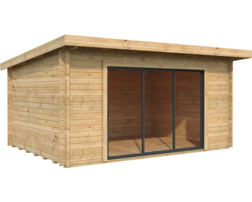 Abri de jardin Palmako Lea 14,2 m² porte coulissante verre de sécurité avec plancher 494 x 402 cm marron