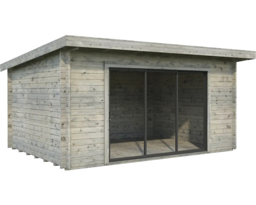 Gartenhaus Palmako Lea 14,2 m² Schiebetür Sicherheitsglas inkl. Fußboden 494 x 402 cm grau