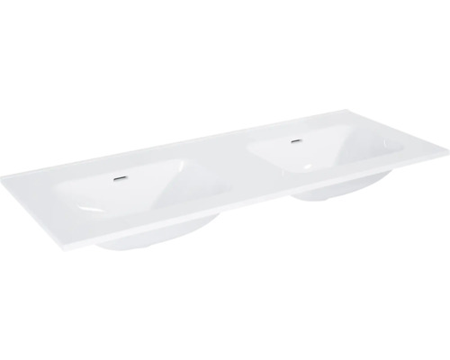 Jungborn Keramik-Doppelwaschtisch ohne Hahnloch 121x46 cm weiss hochglanz Weißer Doppelwaschtisch für das Badezimmer