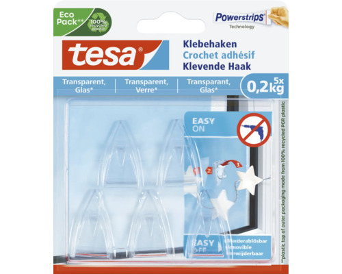 tesa Klebehaken für Glas transparent 0,2 kg Belastung 5 Stk.