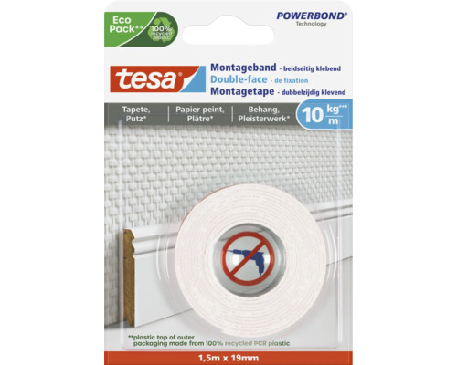 tesa® Montageband weiss für Tapete & Putz 1.5 m x 19 mm