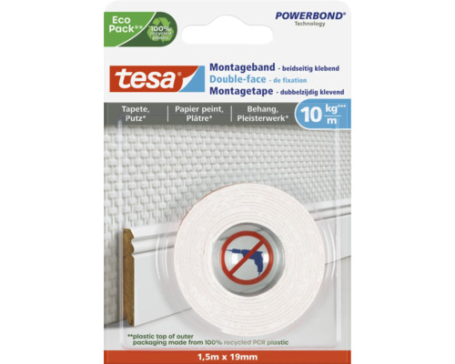 Ruban de montage tesa® blanc pour papier peint & enduit 1.5 m x 19 mm