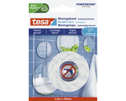 tesa® Montageband weiss für Fliesen feuchtraumbeständig 1,5 m x 19 mm