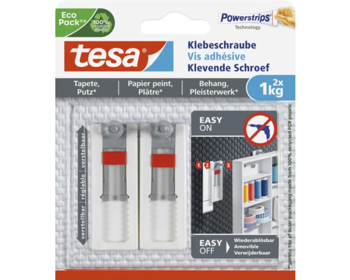 tesa Klebeschraube tesa für Tapete & Putz verstellbar weiss 1 kg Belastung 2 Stk. Tesa Klebeschrauben für Tapeten und Putz, Tragkraft bis zu 1 Kilogramm, zwei Stück