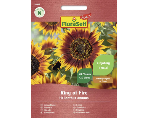 Tournesol Ring of Fire FloraSelf Select semences non-hybrides graines de fleurs FloraSelf Ring of Fire sachet de graines de tournesol