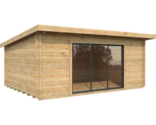 Abri de jardin Palmako Lea 19.4 m² porte coulissante verre de sécurité avec plancher 578 x 451 cm marron