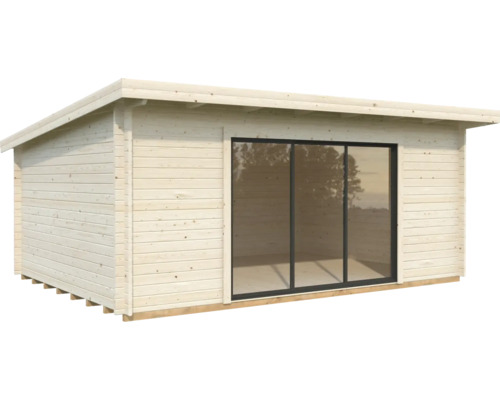 Abri de jardin en bois avec porte coulissante en verre