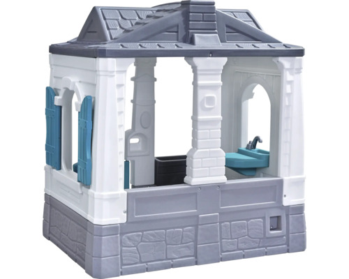 Maisonnette pour enfants avec toit, colonnes, fenêtres et évier
