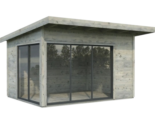 Gartenhaus Palmako Andrea 11,2 m² Slide inkl. Fußboden 434 x 402 cm grau Modernes Gartenhaus aus Holz mit großen Glasflächen.