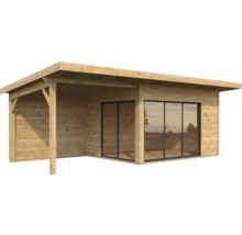 Abri de jardin en bois avec de grandes fenêtres
