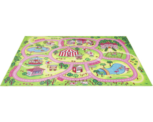 Spielteppich mit Strassen, Zirkus, See und weiteren Motiven