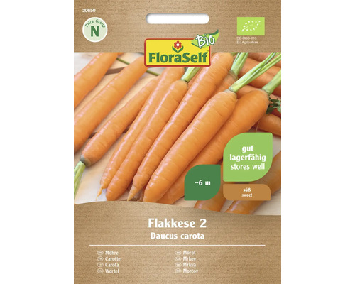 Carotte bio Rothild, Flakkese 2 FloraSelf Bio semences stables graines de légumes, carottes d'automne et de stockage