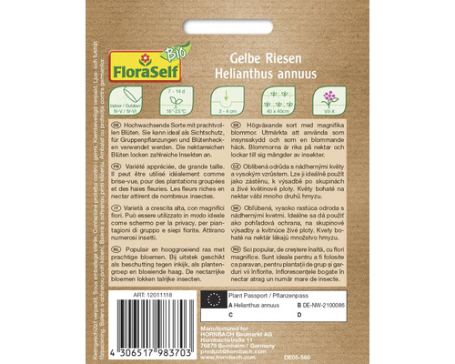 Sachet de graines de fleurs Gelbe Riesen Helianthus annuus