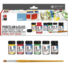 Marabu Porzellan- und Glasfarben Set mit Pinsel