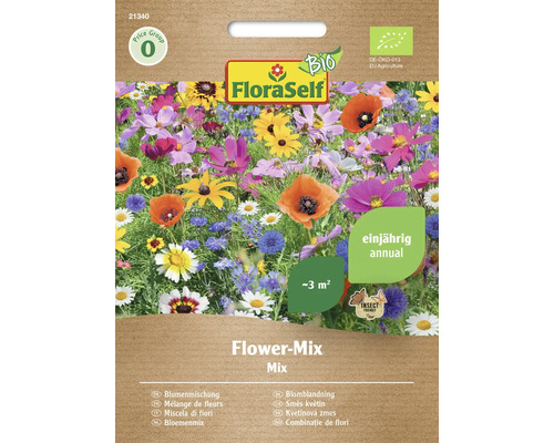 Mélange de fleurs bio annuel FloraSelf Bio graines fixées graines de fleurs FloraSelf Mélange de fleurs Mix pour environ trois mètres carrés