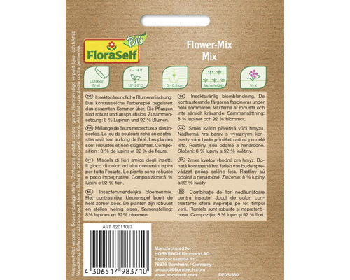 FloraSelf Flower-Mix Mix Sachet de graines pour mélange de fleurs respectueux des insectes