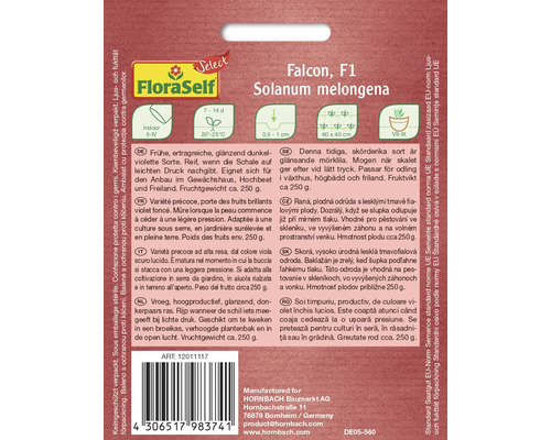 Semences d''aubergine Falcon F1 de l''espèce Solanum melongena de FloraSelf