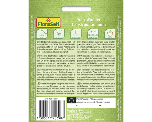 Logo FloraSelf. Yolo Wonder Capsicum annuum passeport phytosanitaire.