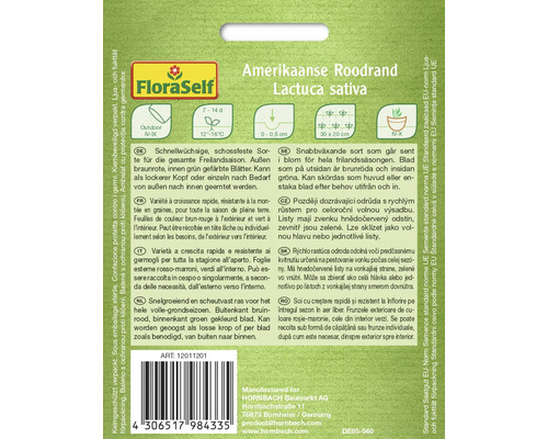 Sachet de graines Américaine Roodrand, Lactuca sativa, pour culture en extérieur