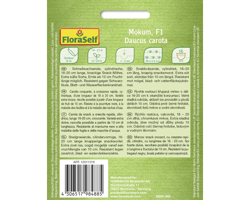 Paquet de graines de carotte Mokum F1 Daucus carota