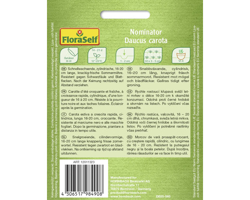 Paquet de graines Nominator Daucus carota avec informations sur la culture et la résistance.
